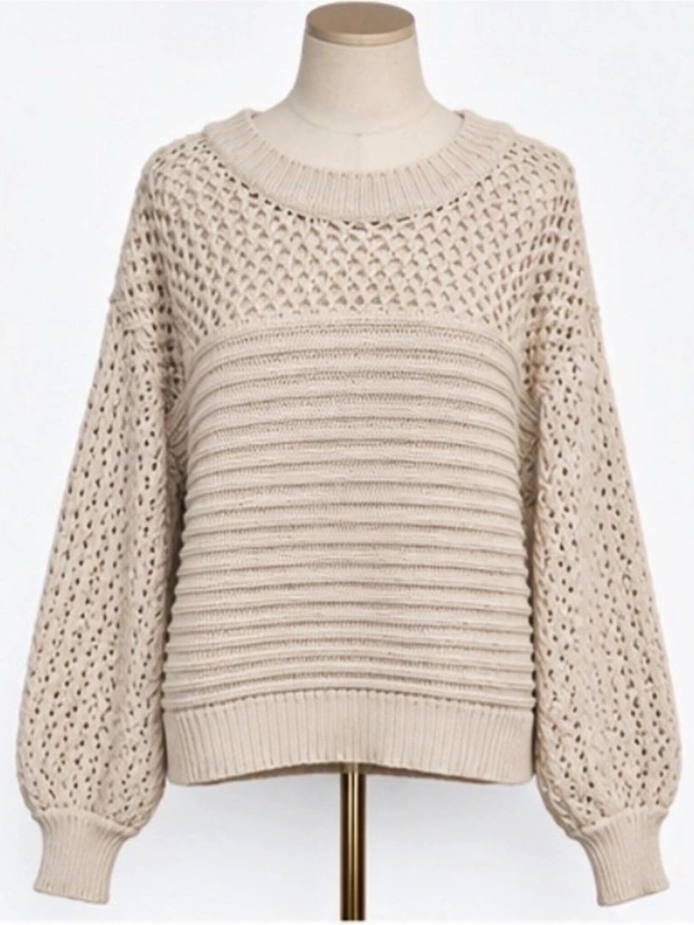 Joie Cream Mixed Knit Sweater Size S Open Knit Textured Pullover